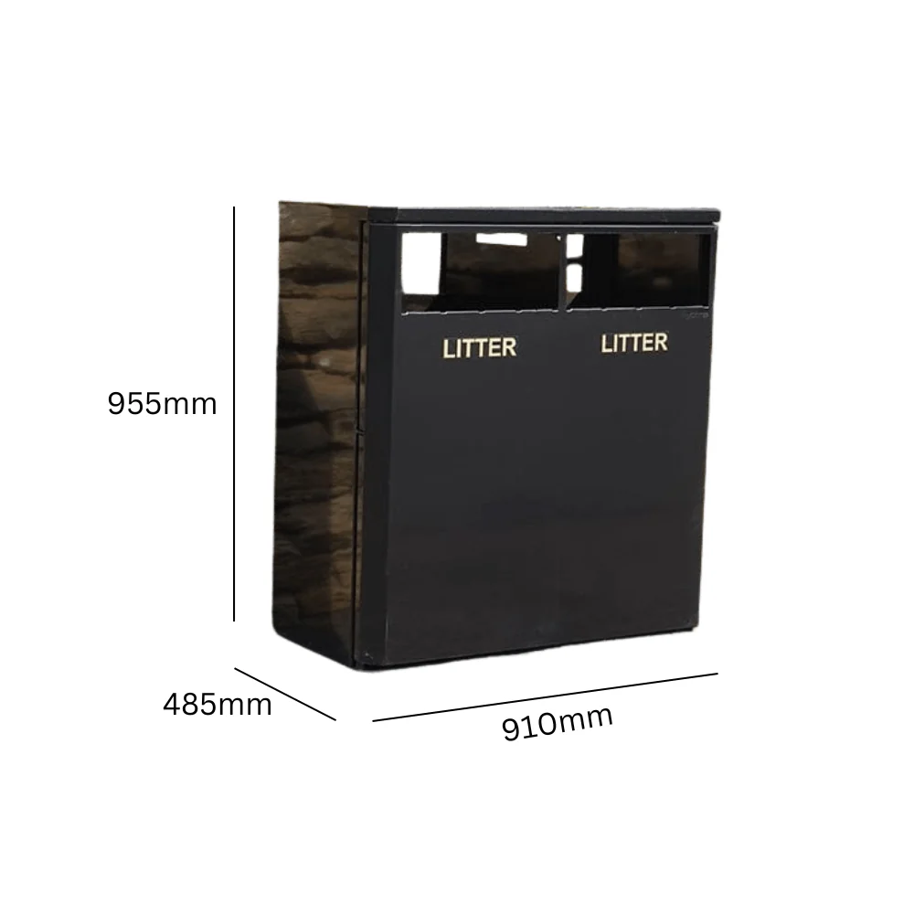 2 Compartment Outdoor Steel Recycling Bin - 224 Litre - Image 4
