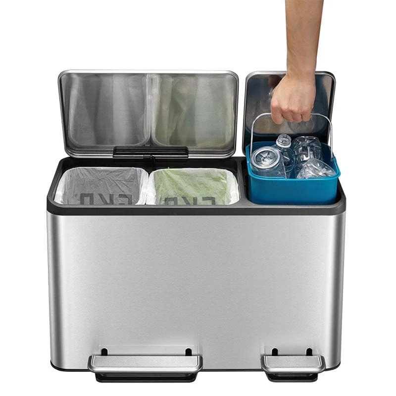 EcoCasa Triple Compartment Recycling Bin - 3 x 15 Litre - Image 4