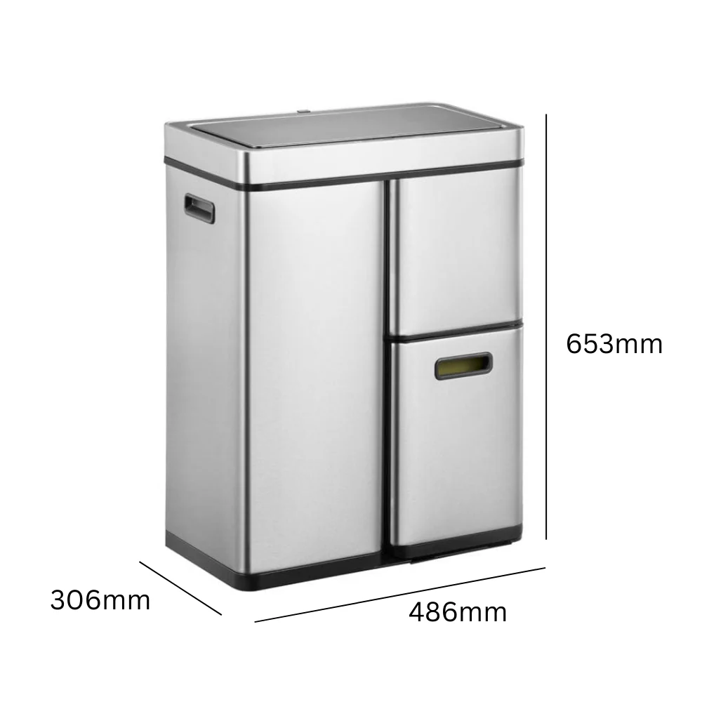 Mirage Stacked Sensor 3 Compartment Recycling Bin - 60 Litre - Image 3